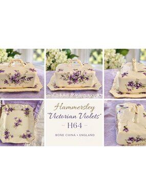 Hammersley Victorian Violets H64 Butter Dish Bone China England Purple Floral Go